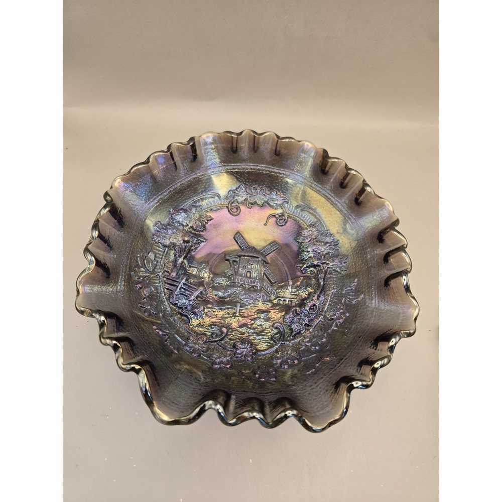 Carnival Glass Windmill Pattern Amethyst Iridescent Bowl B#33